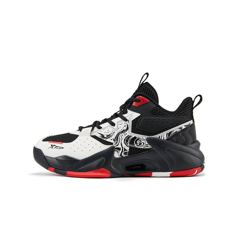 XTEP Phantom Abrasion Resistant Lightweight Cushioning Slip Resistant High top Basketball Shoes Black Teenagers