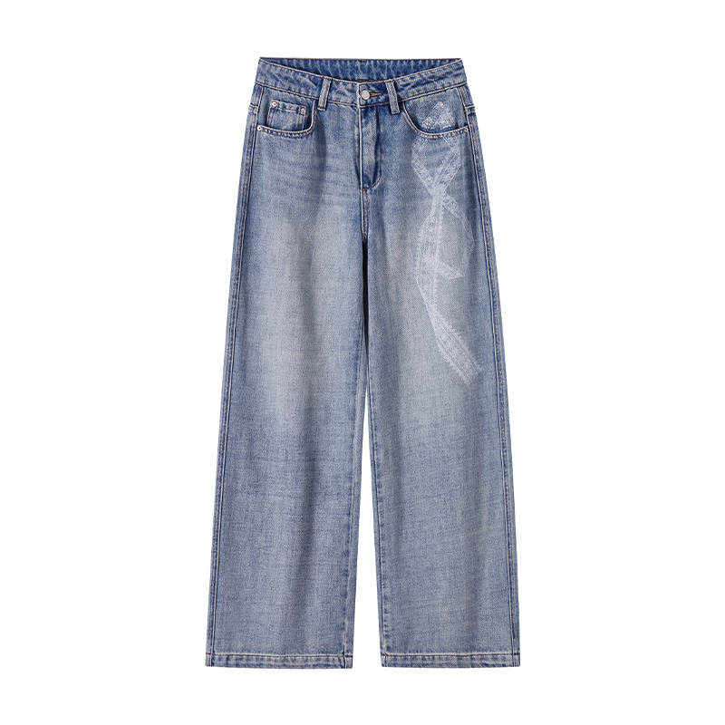 XIANGYING Jeans Women's Denim Blue Moderate Straight Fit Pants