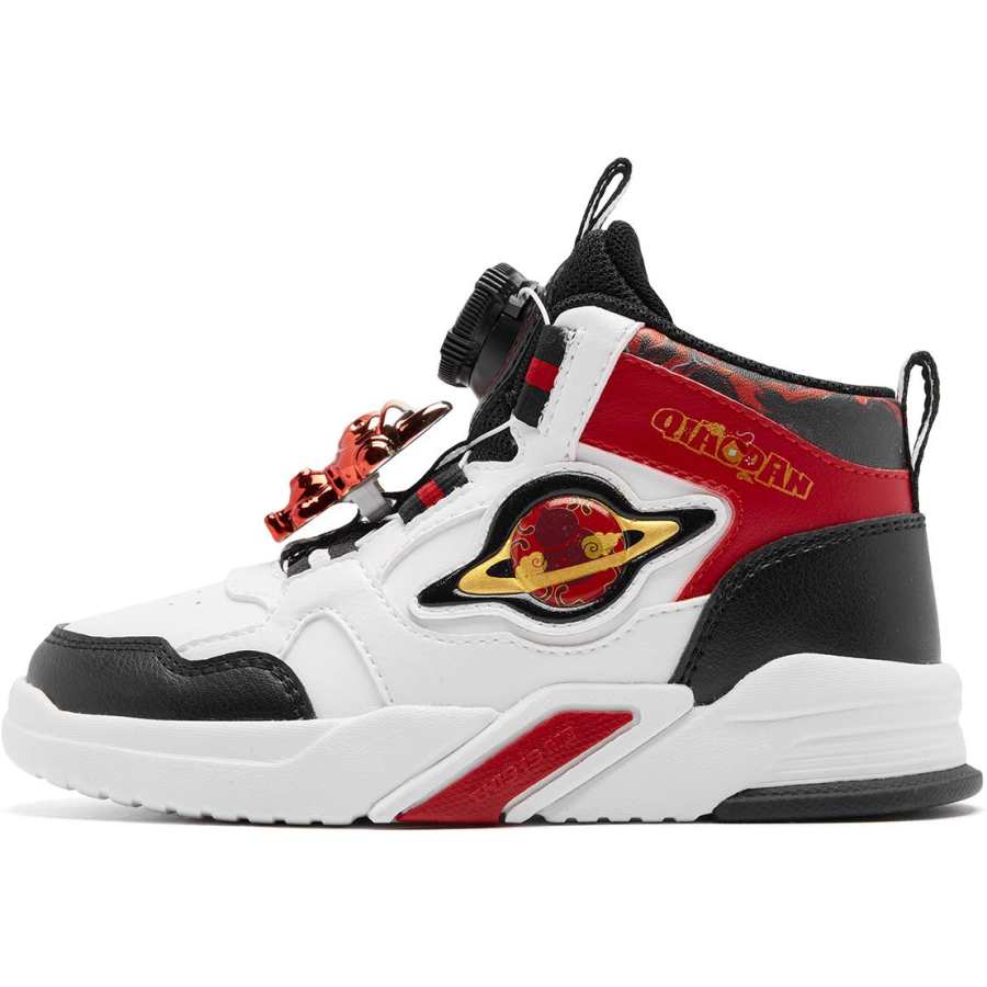 QIAODAN Slip Resistant Abrasion Resistant Mid top Kids' Skateboarding Shoes White Red Children Aged 3 7 Years Old