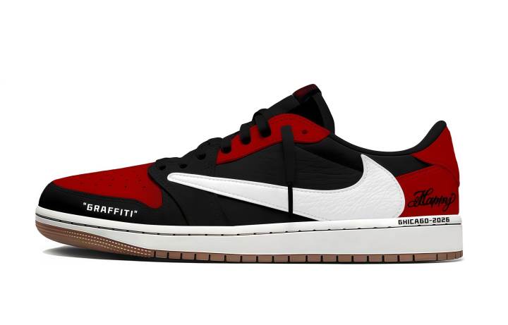 Jordan Travis Scott x Jordan Air Jordan 1 Reverse Hook Red Black Graffiti Cushioning Low top