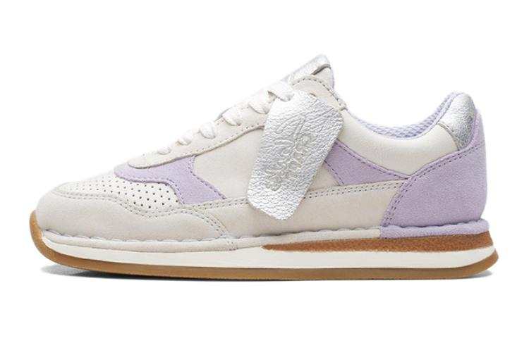 Clarks Suede Kids Lifestyle Shoes White Light Purple Kids'