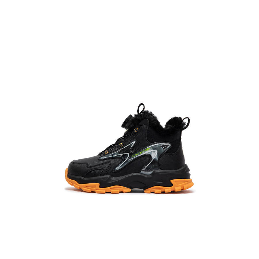 XTEP Outdoor Fleece Lined Children's Cotton Shoes Black Children Aged 3 7 Years Old