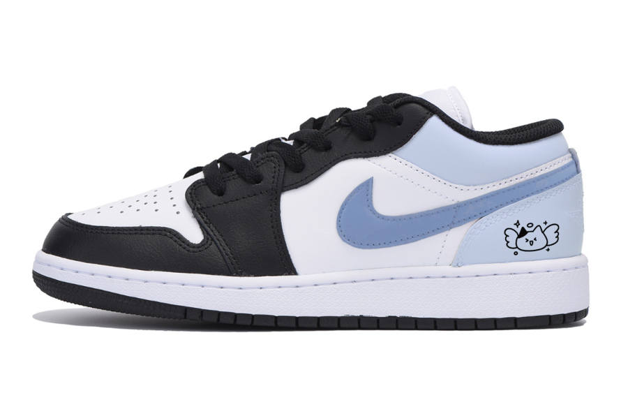 Jordan Jordan Air Jordan 1 Slip Resistant Low top Children's Basketball Shoes Black Blue Teenagers