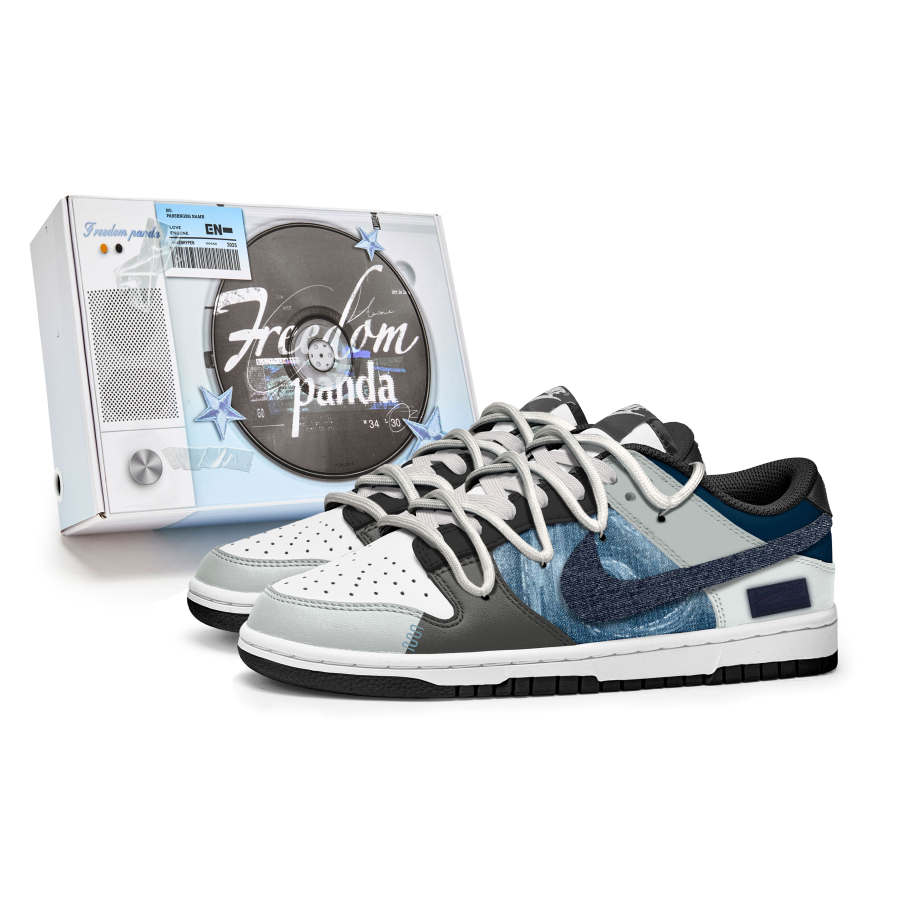 Nike Nike Dunk Regional Denim Slip Resistant Abrasion Resistant Low top Kids' Skateboarding Shoes Black Blue Teenagers