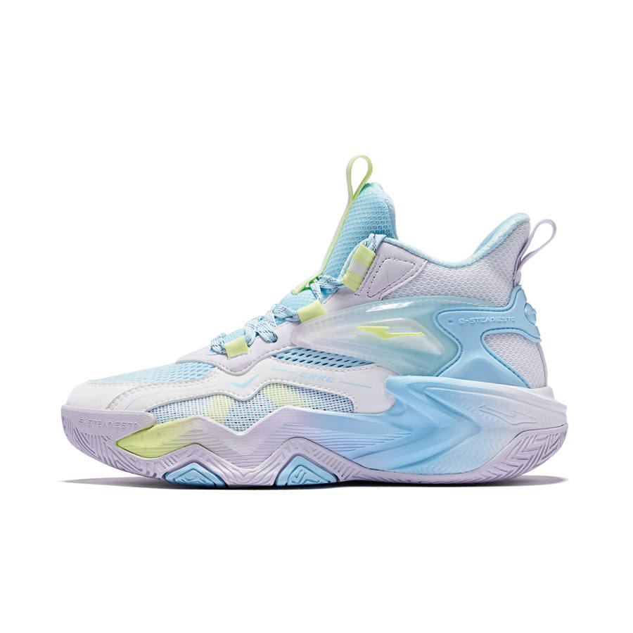 ERKE KIDS PU, Textile, Synthetic Leather Cushioning Rebound High top Basketball Shoes White Blue Teenagers