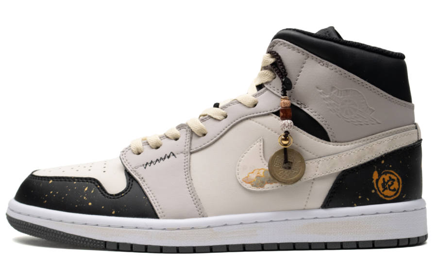Jordan Jordan Air Jordan 1 Auspicious Clouds Mid top Children's Basketball Shoes Black Teenagers