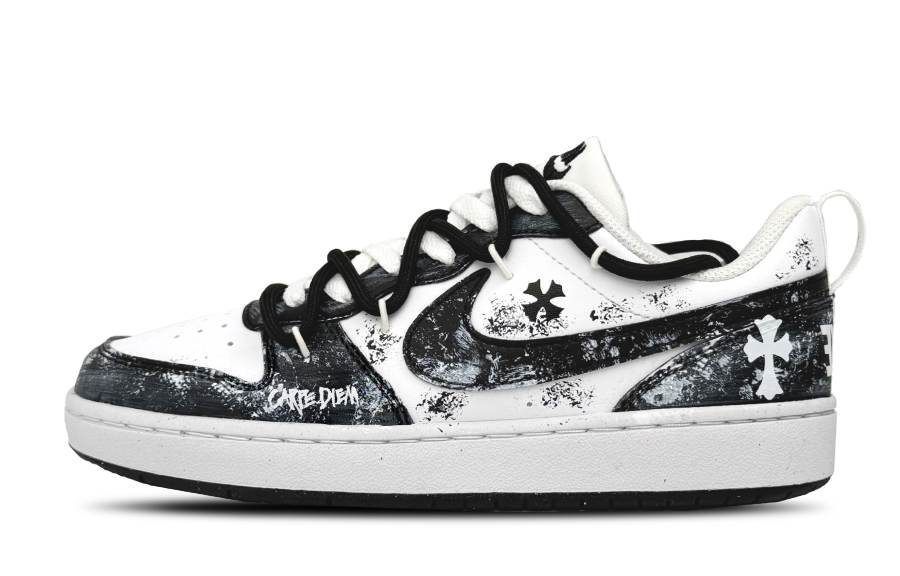 Nike Nike Court Borough Chrysanthemum Ink Dyed Low top Kids' Skateboarding Shoes Black White