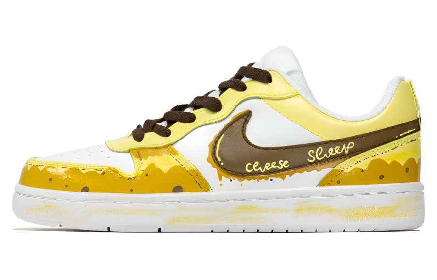 Nike Nike Court Borough Cheese Planet Leather Low top Kids' Skateboarding Shoes Custard Teenagers