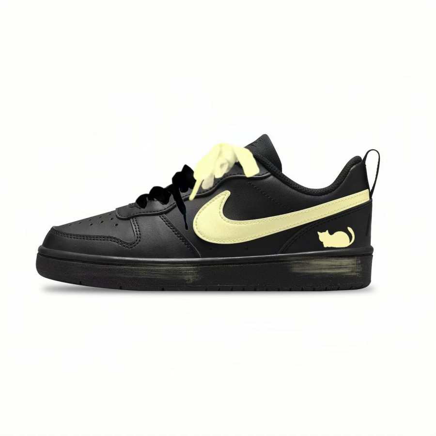 Nike Nike Court Borough Naughty Yeah Synthetic Leather Slip Resistant Low top Kids' Skateboarding Shoes Black/Beige Yellow
