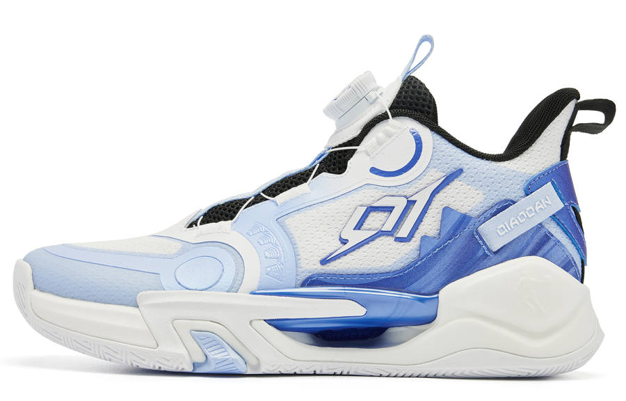 QIAODAN Phantom Cushioning Abrasion Resistant Cushioning, Wear Resistant Low top Children's Basketball Shoes Blue White