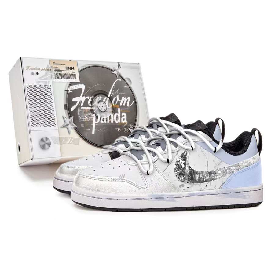 Nike Nike Court Borough Low 2 Leather Slip Resistant Abrasion Resistant Low top Kids' Skateboarding Shoes Blue White