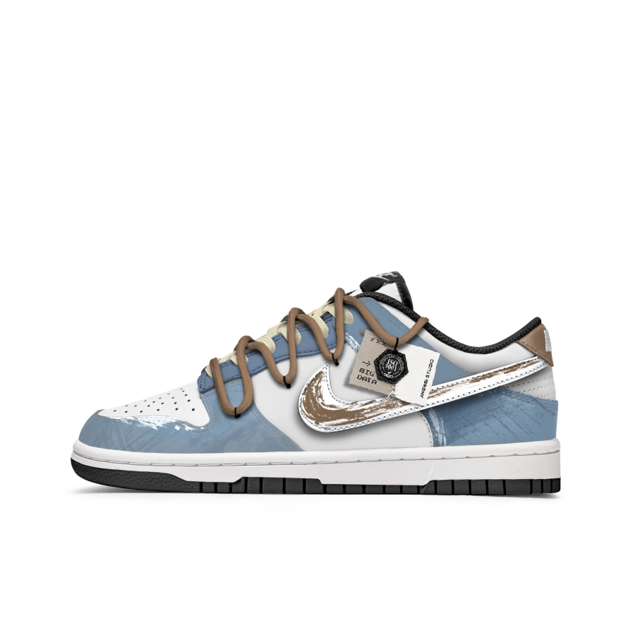 Nike Nike Dunk Graffiti Slip Resistant Abrasion Resistant Low top Kids' Skateboarding Shoes Blue White Teenagers