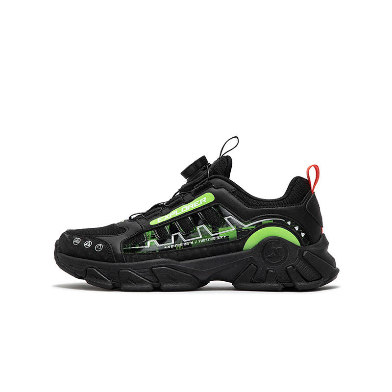 XTEP Journey Across The Miles Slip Resistant Cushioning Abrasion Resistant Low top Casual Shoes Black/Gloss Green Kids'