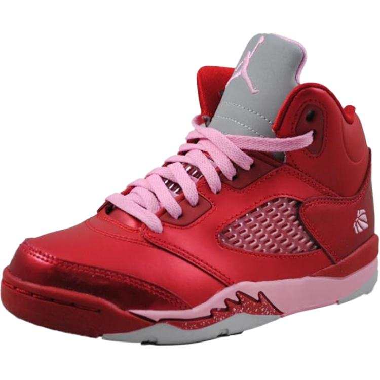 Jordan Jordan Air Jordan 5 Leather High top Children's Basketball Shoes Red Children Aged 3 7 Years Old