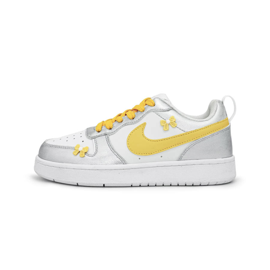 Nike Nike Court Borough Shoedoor Gulu Lunar Yellow Leather Low top Kids' Skateboarding Shoes Starlight Silver Teenagers