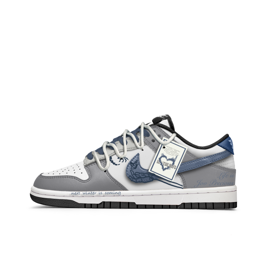 Nike Nike Dunk Slip Resistant Abrasion Resistant Low top Kids' Skateboarding Shoes Blue White Gray Teenagers