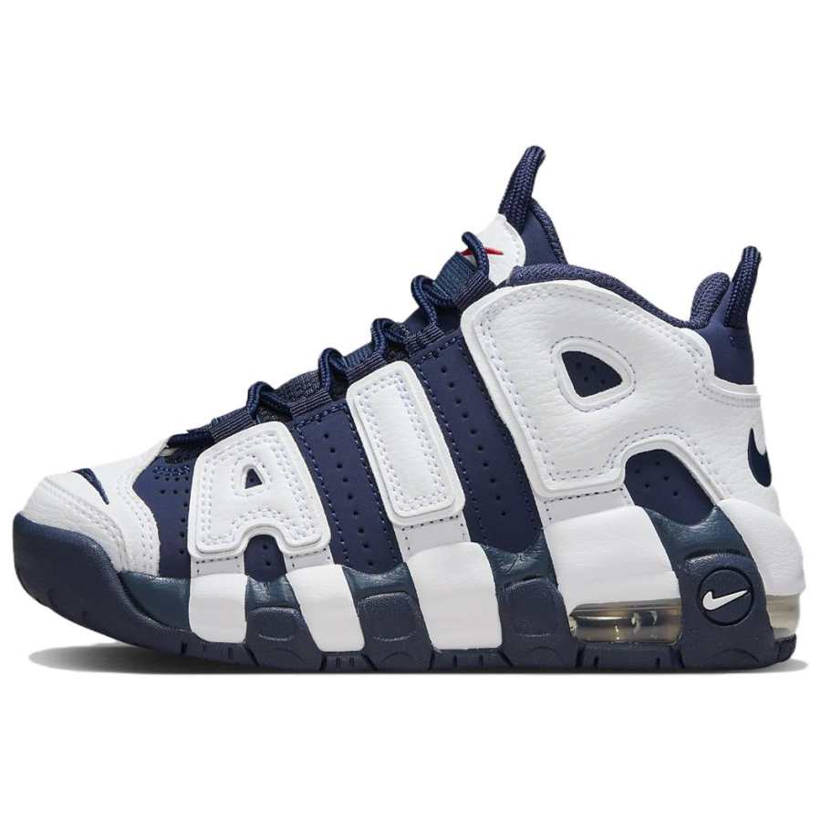 Nike Nike Air More Uptempo Leather Slip Resistant Children's Basketball Shoes White Blue Kids'