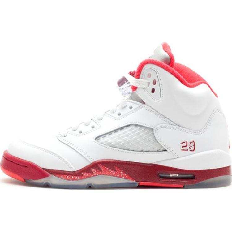 Jordan Jordan Air Jordan 5 Mid top Basketball Shoes White Red Unisex