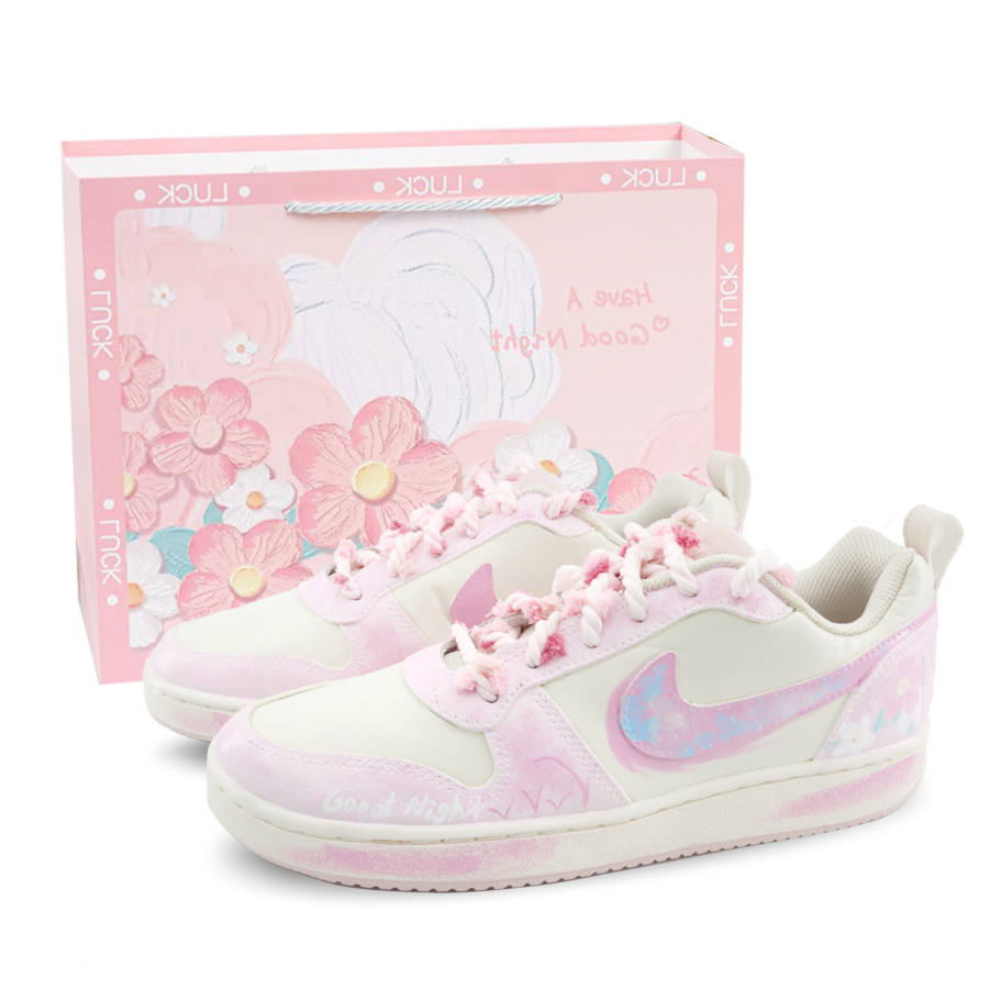 Nike Nike Court Borough Pink Island Flower, Shopping Bag Abrasion Resistant Height Increasing Low top Skateboard Shoes