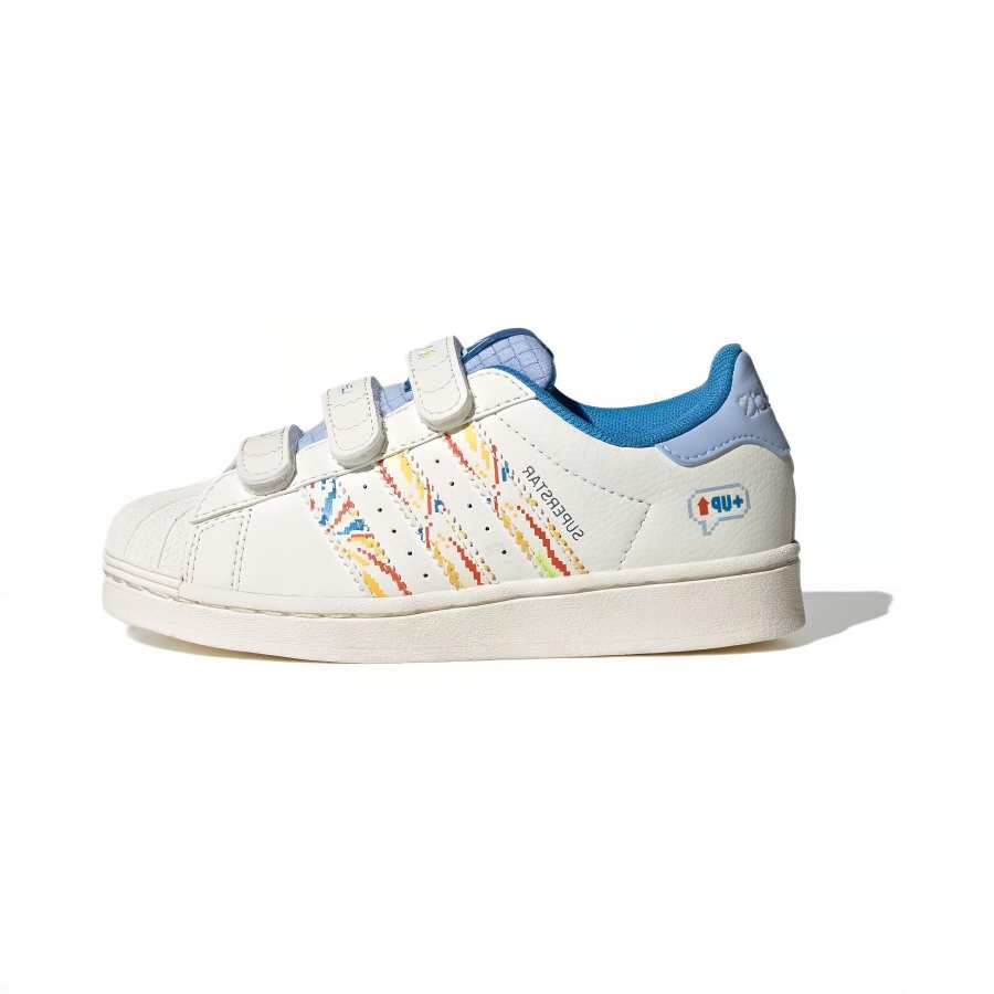 Adidas Originals SUPERSTAR Abrasion Resistant Low top Kids' Skateboarding Shoes White Blue Pre school