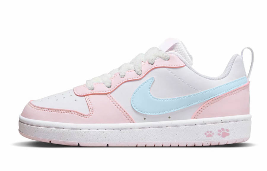 Nike Nike Court Borough Pink Cat Paw Synthetic Leather Abrasion Resistant Slip Resistant Low top Skateboard Shoes Pink White