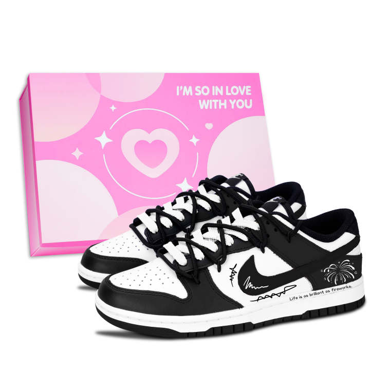 Nike Nike Dunk Black White, Firework Radiant Leather Slip Resistant, Abrasion Resistant, Lightweight Cushioning