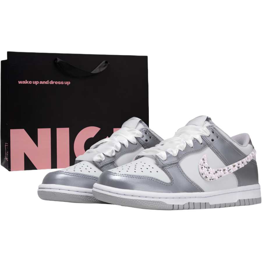 Nike Nike Dunk Silver Glitter Barbie Shopping Bag Abrasion Resistant Slip Resistant Low top Kids' Skateboarding Shoes Silver