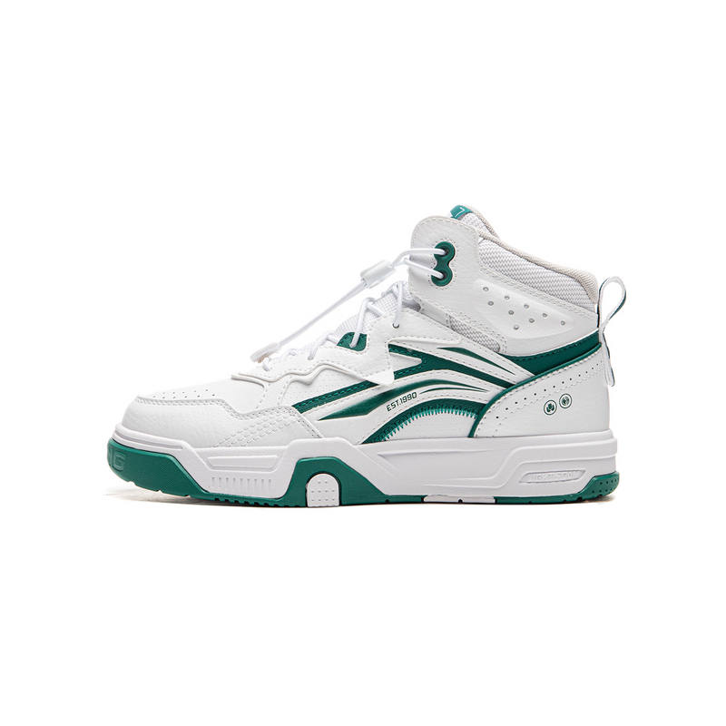 Li-Ning YOUNG Li Ning YOUNG Synthetic Leather Versatile High top Casual Shoes White Green Unisex