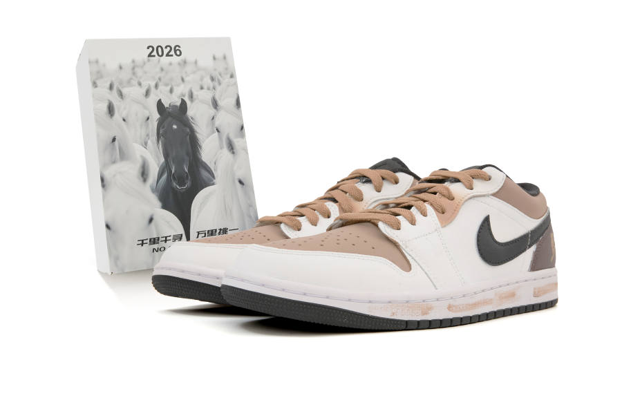 Jordan Jordan Air Jordan 1 Wood Brown Horse Leather Slip Resistant Abrasion Resistant Low top Children's Basketball Shoes