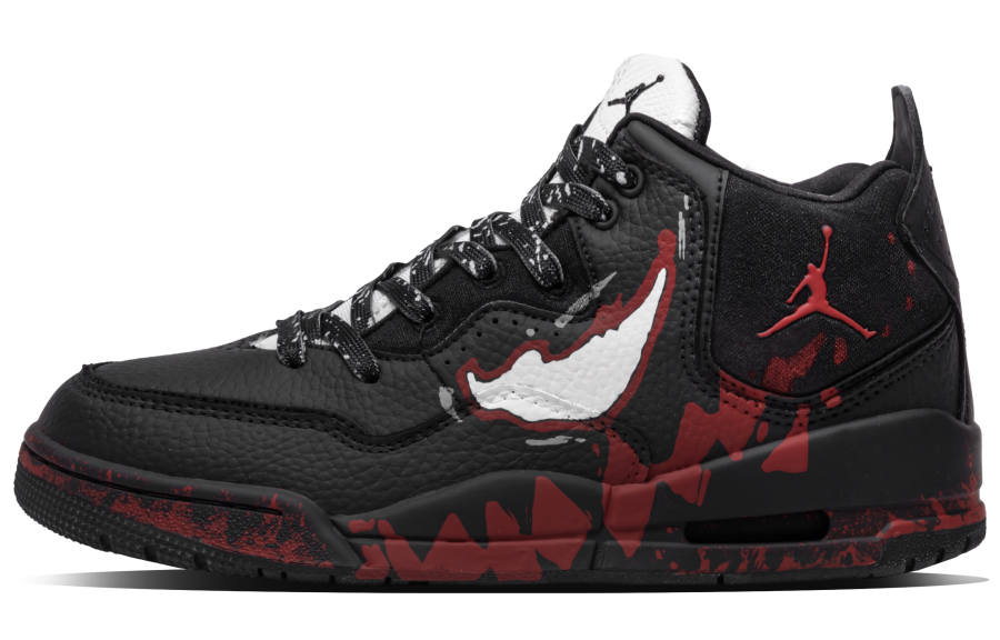 Jordan Jordan Courtside 23 Synthetic Leather Slip Resistant Abrasion Resistant Mid top Children's Basketball Shoes Black Red