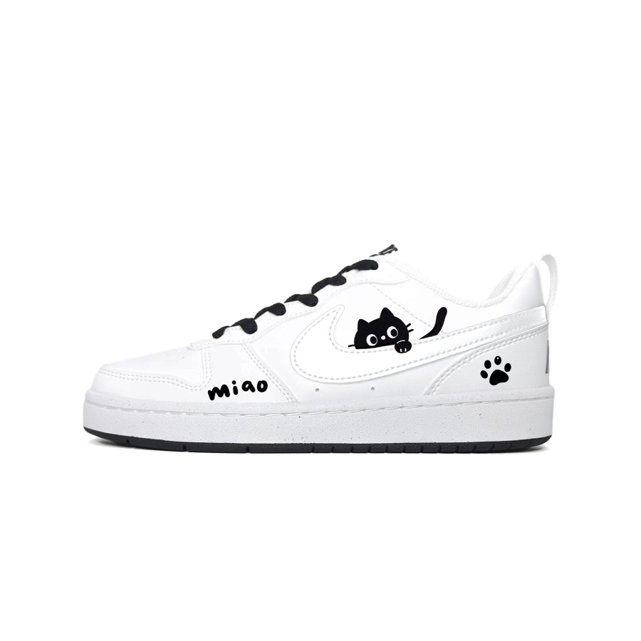 Nike Nike Court Borough Synthetic Leather Abrasion Resistant Low top Kids' Skateboarding Shoes Black White Teenagers