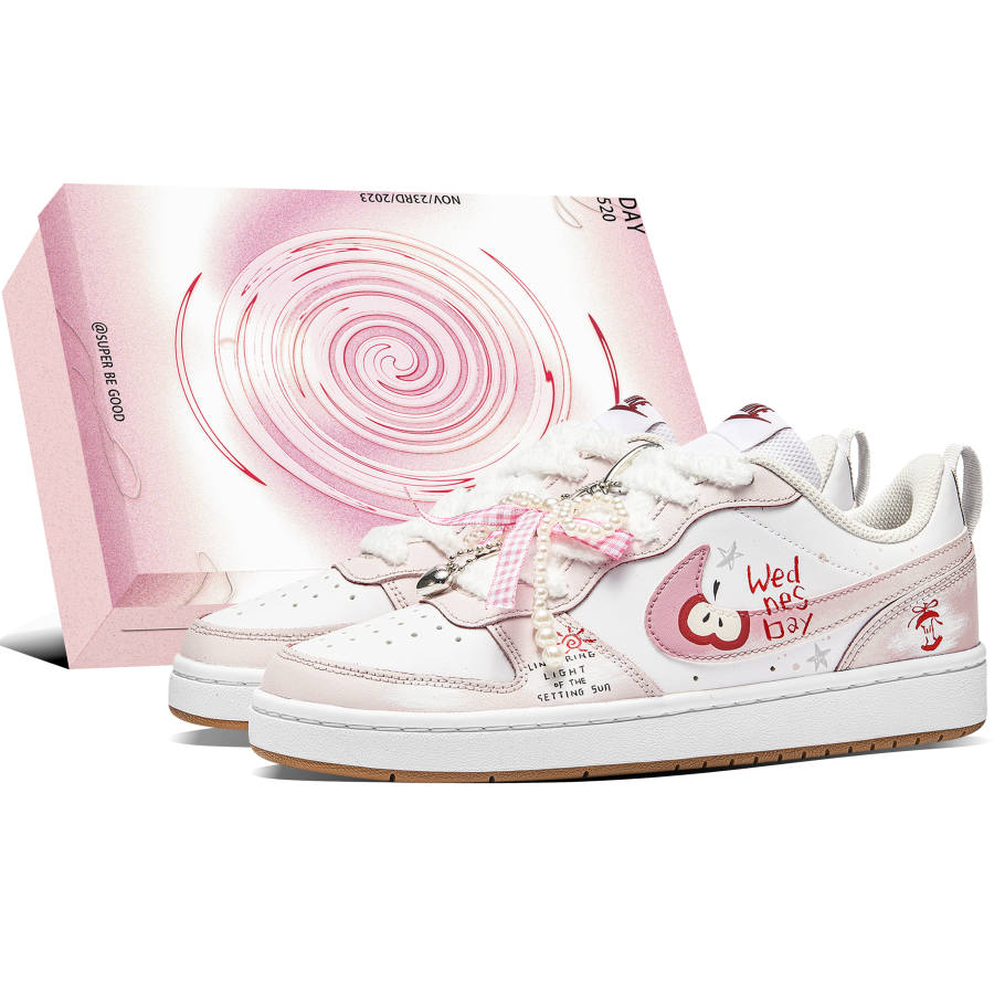 Nike Nike Court Borough Pastier Apple Slip Resistant Abrasion Resistant Low top Skateboard Shoes Clear Magenta Kids'