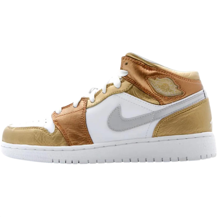 Jordan Jordan Air Jordan 1 Mid top Skateboard Shoes White Gold Unisex
