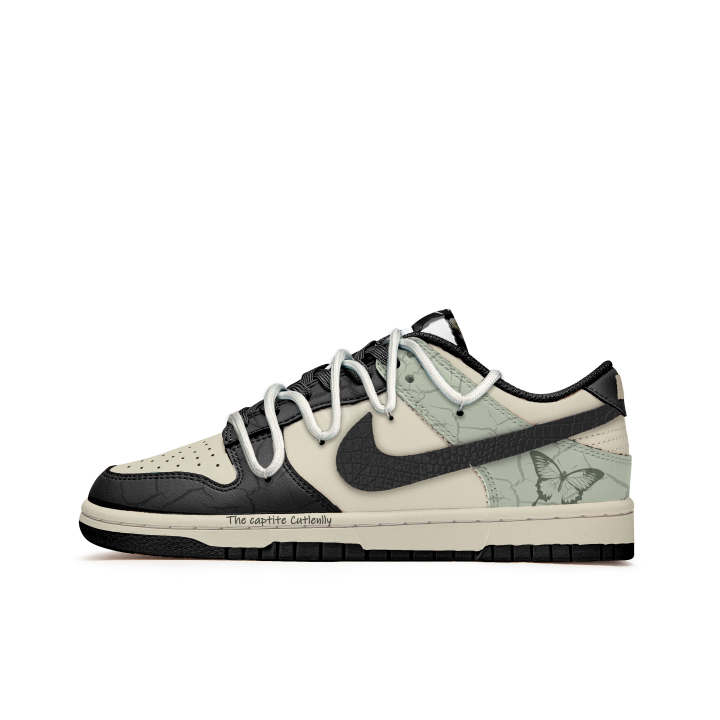Nike Nike Dunk Butterfly Wild Graffiti Slip Resistant Abrasion Resistant Low top Kids' Skateboarding Shoes Beige Black