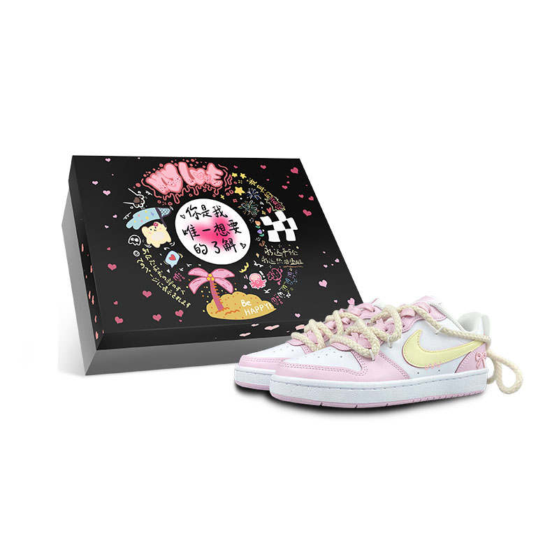 Nike Nike Court Borough Kids' Skateboarding Shoes White Pink Yellow Teenagers
