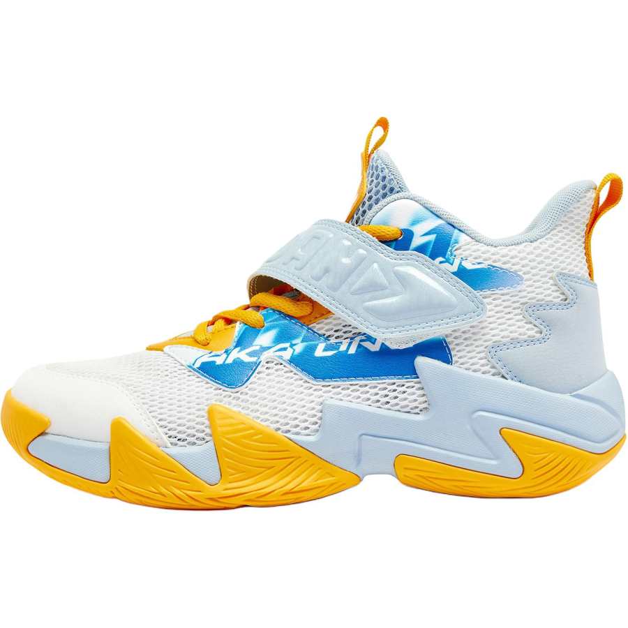 QIAODAN Synthetic Leather, Textile Mid top Basketball Shoes White Orange Blue