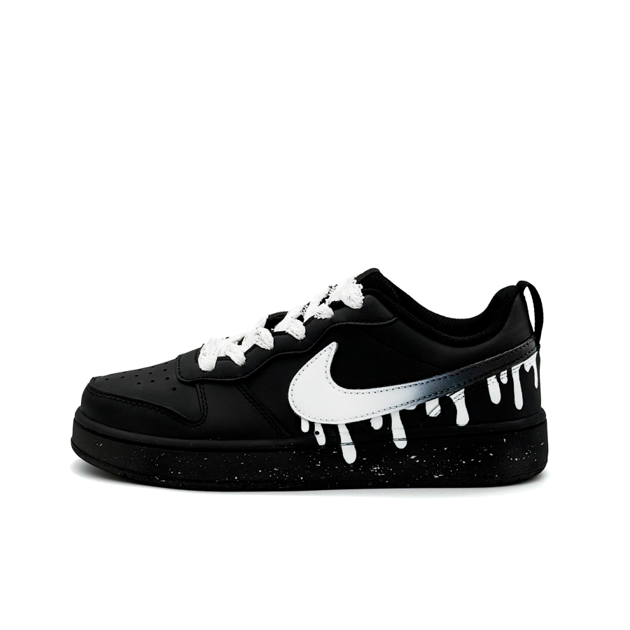 Nike Nike Court Borough Iridescent White Leather Slip Resistant Low top Kids' Skateboarding Shoes Black Teenagers