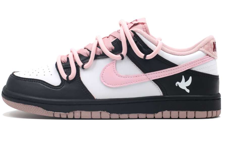 Nike Nike Dunk White Dove Low top Kids' Skateboarding Shoes Black Pink Teenagers