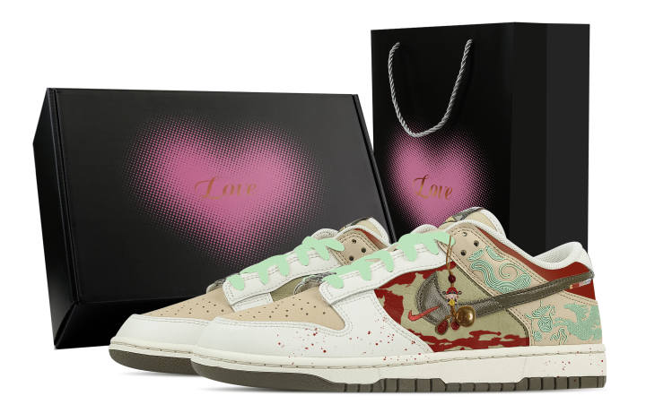 Nike Nike Dunk And Await The New Year, Heart Box Leather Low top Skateboard Shoes Men's Beige Red