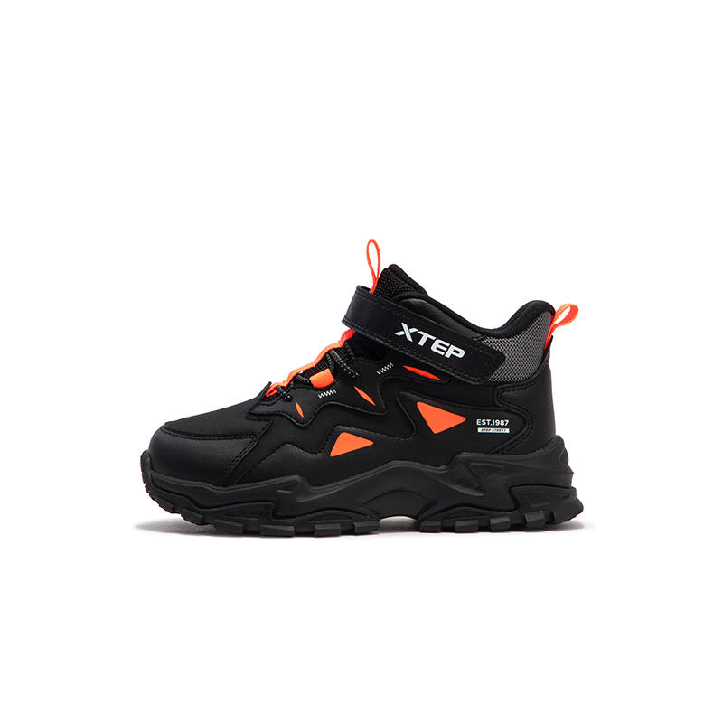 XTEP Cushioning Abrasion Resistant Cushioning, Wear Resistant Mid top Kids Lifestyle Shoes Black Bright Red Pre school