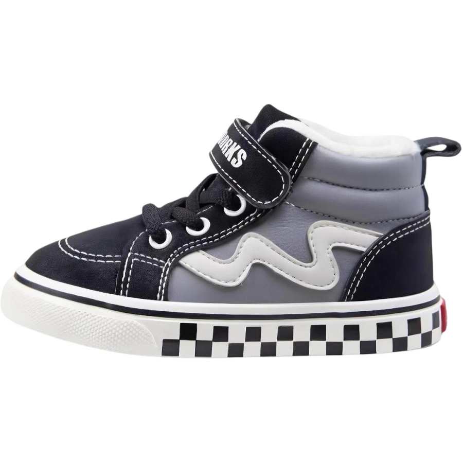 SNORKS Hook and Loop Fleece Lined Comfortable Elegance Versatile Casual High top Kids' Skateboarding Shoes Black White