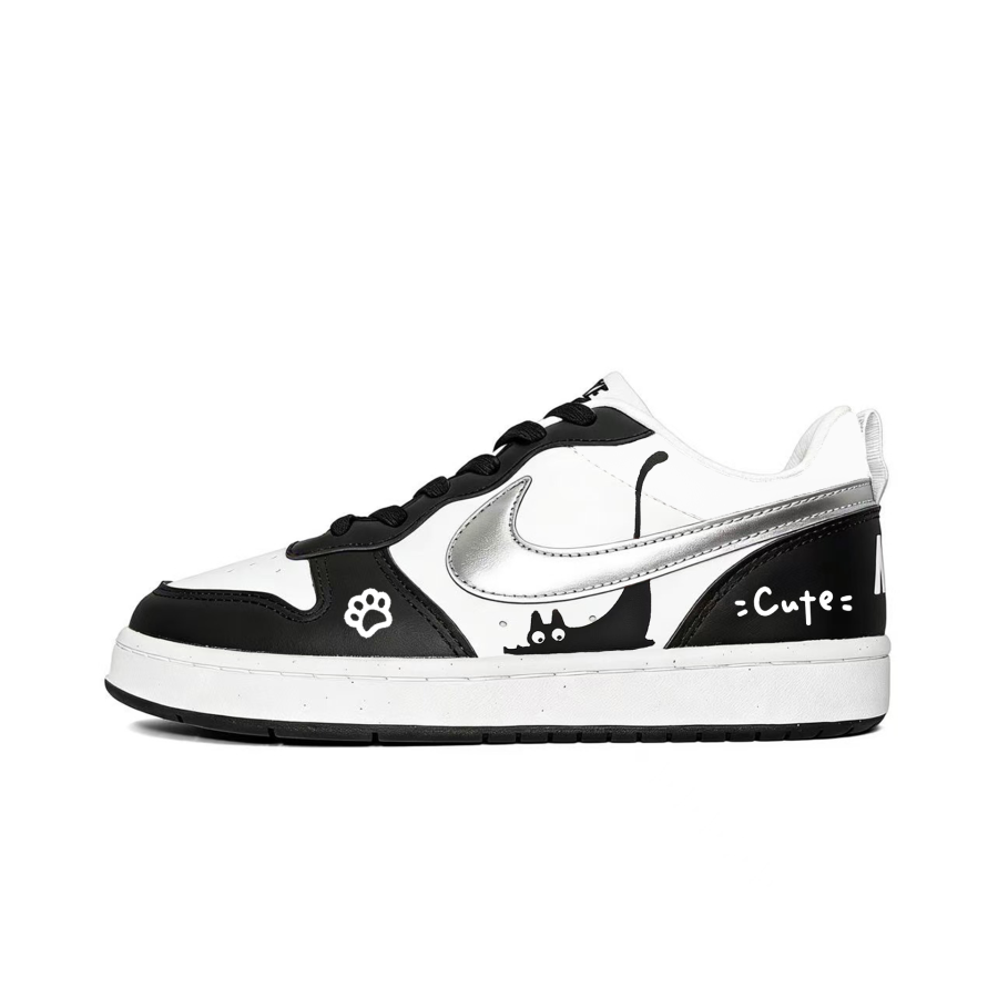 Nike Nike Court Borough Silver Cat Synthetic Leather Slip Resistant Abrasion Resistant Low top Kids' Skateboarding Shoes