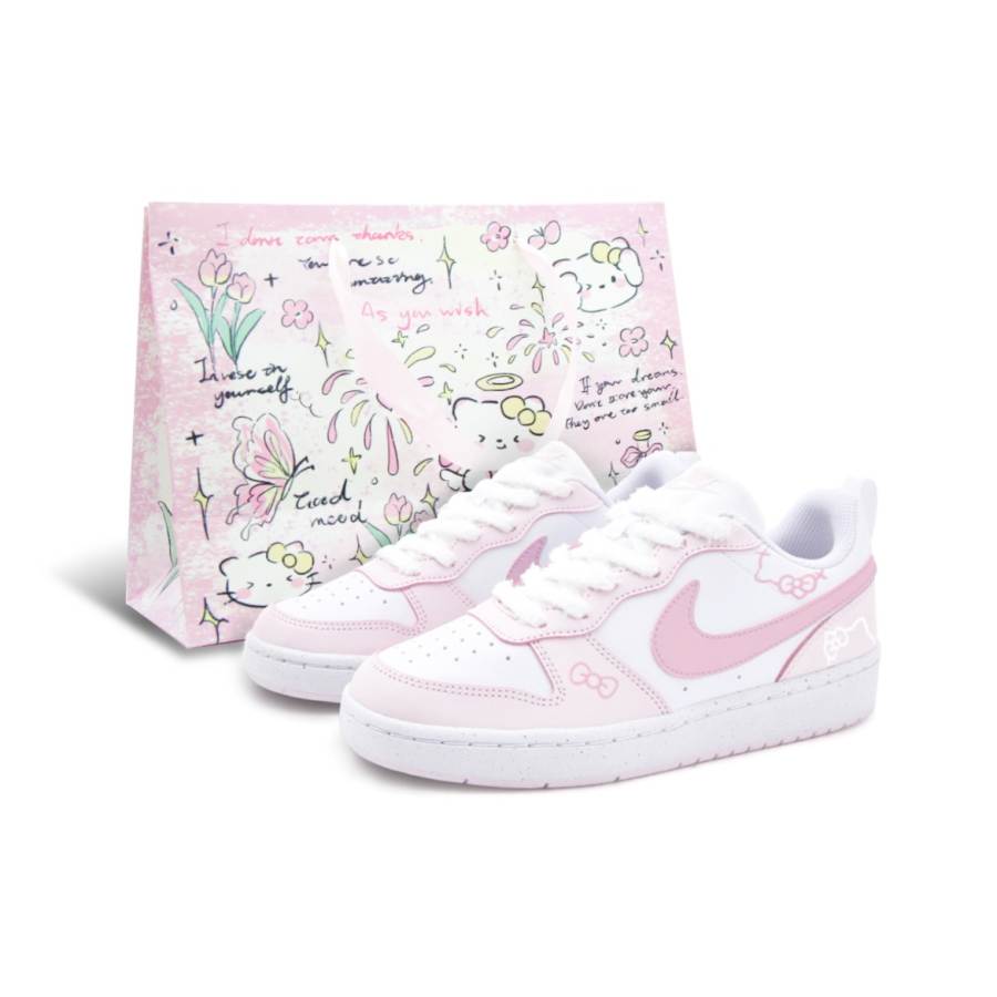 Nike Nike Court Borough Slip Resistant Abrasion Resistant Low top Kids' Skateboarding Shoes White Pink Teenagers