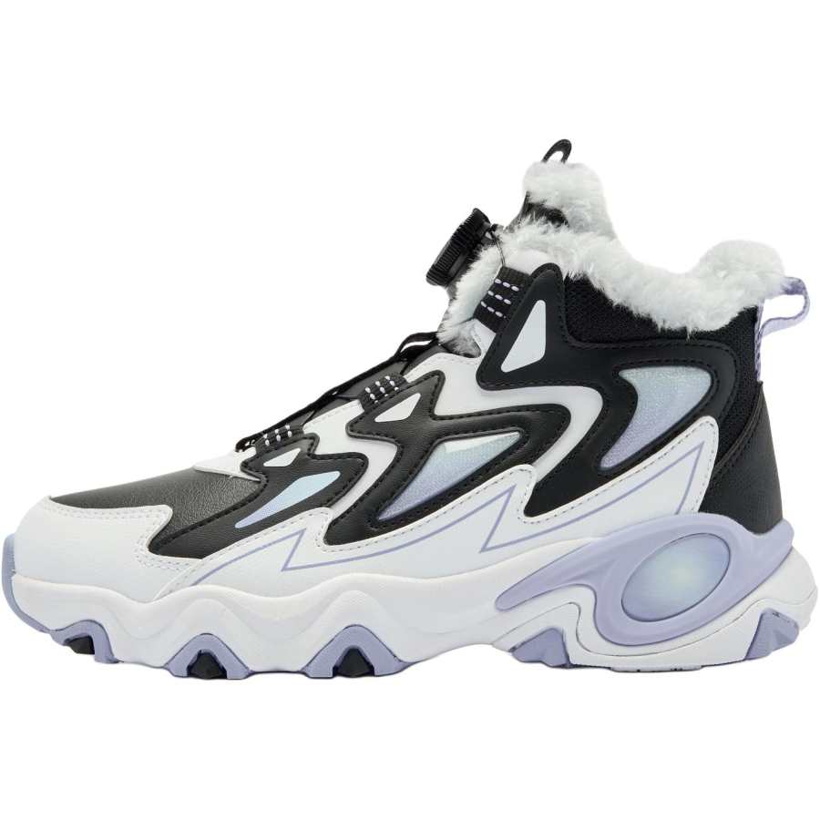 QIAODAN Thick Cotton Fleece Lined Knob Lace Up High top Casual Shoes Black White Teenagers