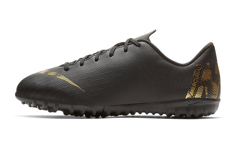 Nike Nike Slip Resistant Cushioning Abrasion Resistant Low top Grassland Kids' Soccer Shoes Black Gold Kids'