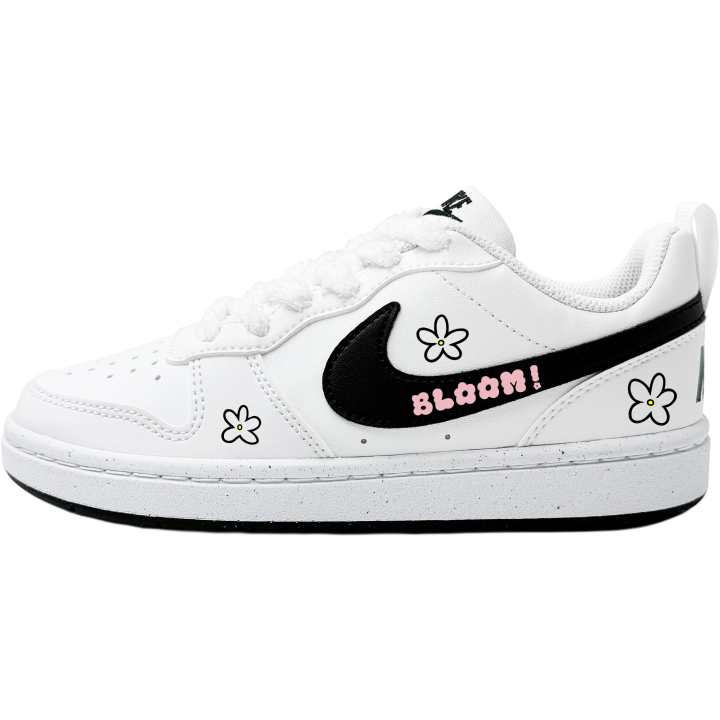 Nike Nike Court Borough Small Daisy Synthetic Leather Abrasion Resistant Low top Kids' Skateboarding Shoes White Black
