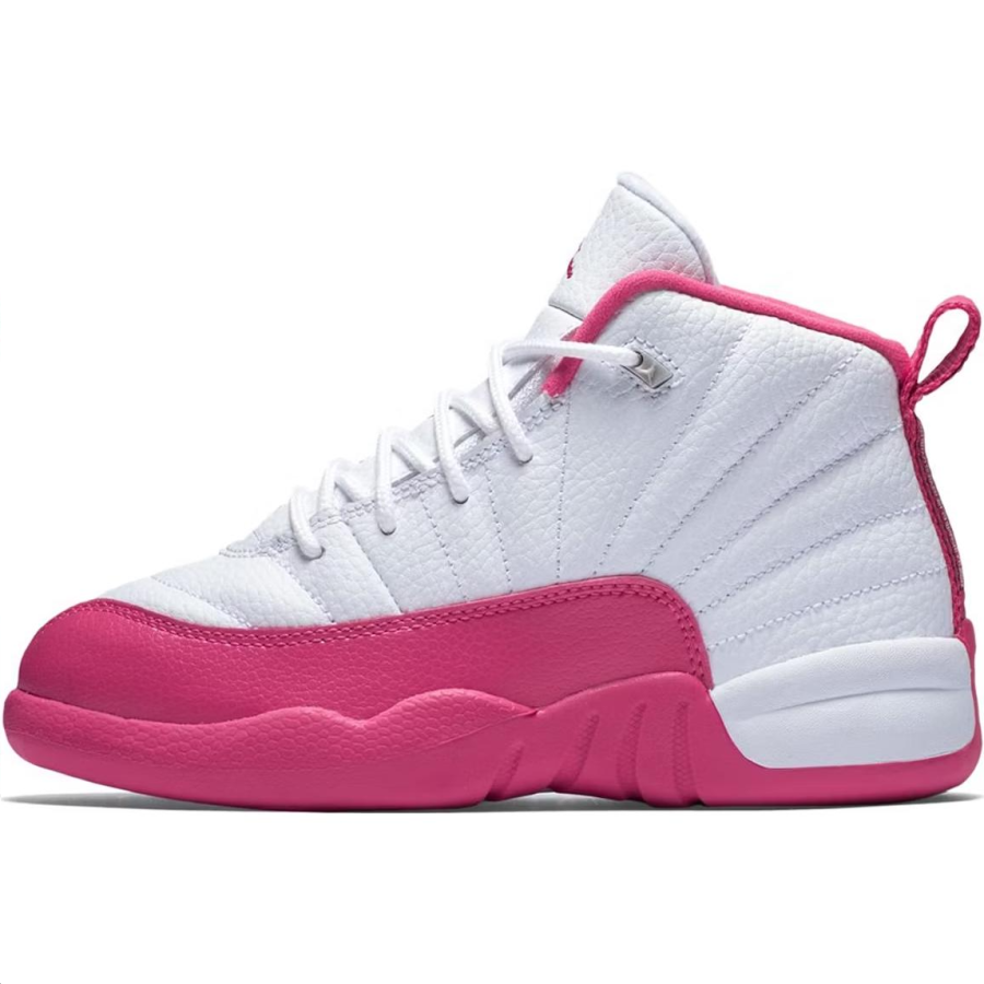 Jordan Jordan Air Jordan 12 Abrasion Resistant Abrasion Resistant High top Children's Basketball Shoes White Pink