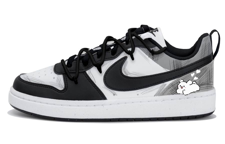 Nike Nike Court Borough Synthetic Leather Low top Kids' Skateboarding Shoes Black White Gray Teenagers