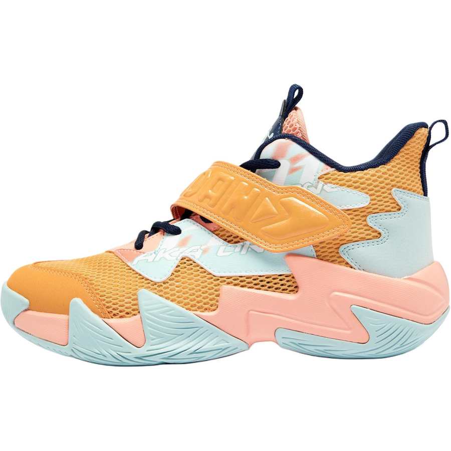 QIAODAN Synthetic Leather, Textile Mid top Basketball Shoes Kumquat Pink Unisex