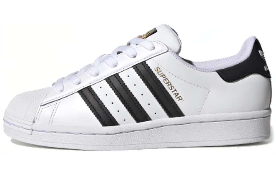 Adidas Originals Superstar J Shell Toe Trendy Avant-Garde Gold-Tone Label Classic Low-Top Kids Skate Shoes White Black Unisex